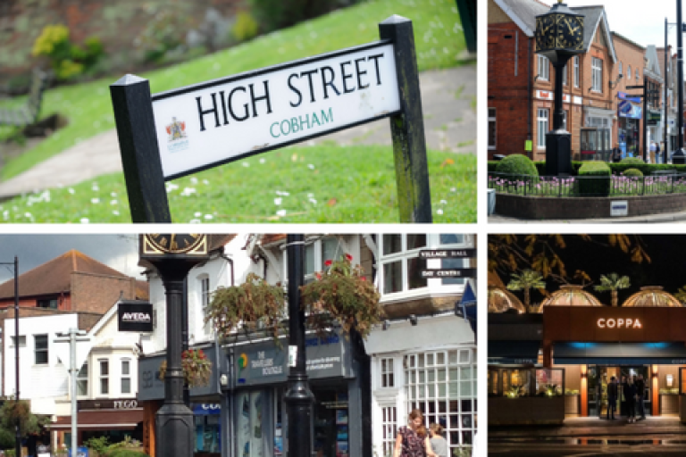 A collage of images of Cobham High Street