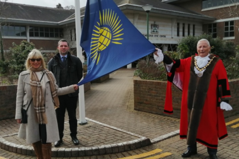 Mayor of Elmbridge and Chief Executive Adam Chalmers flying the flag for the Commonwealth