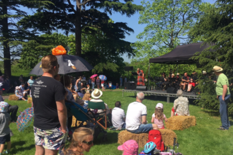 Outdoor performance with an audience.