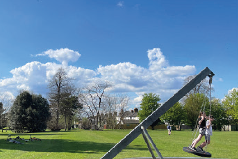 Children playing on a swing in an Elmbridge park