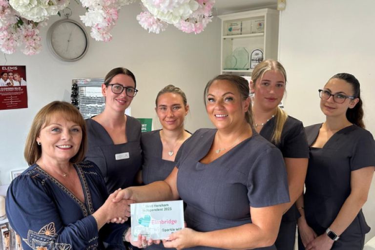 Cllr Hewens with staff and owner of Sparkle with Beauty salon