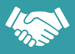 Handshake icon on turquoise background