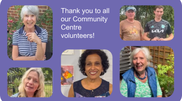 Collage of Community Centre Volunteers with the caption 'thank you to our community centre volunteers!' 