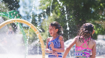 Children playing at splash pad